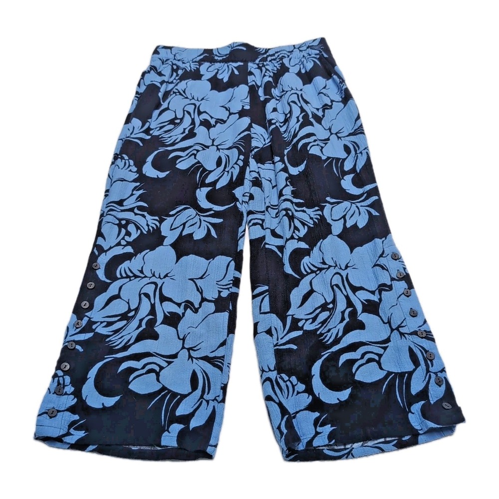 Soft Surroundings‎ Oceo Gauze Crop Pants Womens Petite Large PL Blue Floral Wide